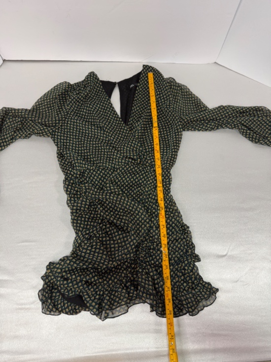 ZARA Green Floral Ruched Dress Mini Puff Sleeve Size S - Picture 8 of 9